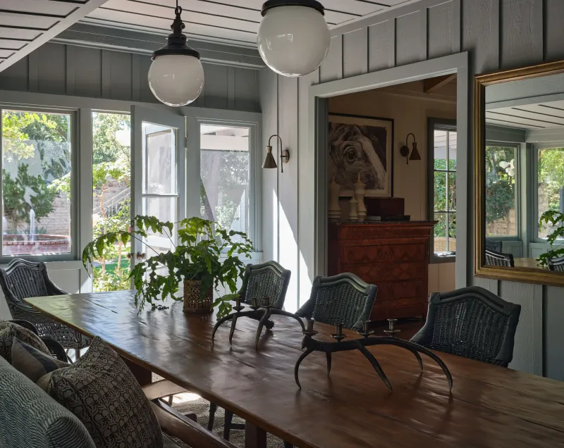 A Signature Blue Touch Defines This Wine Country Ranch In California - Decor Hint Dining Room: Board-And-Batten Walls And Signature Blue Walls