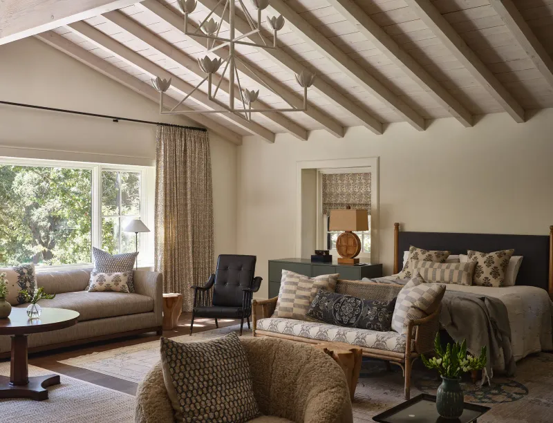 A Signature Blue Touch Defines This Wine Country Ranch In California - Decor Hint Primary Bedroom & Sitting Zones: Cozy Despite Scale