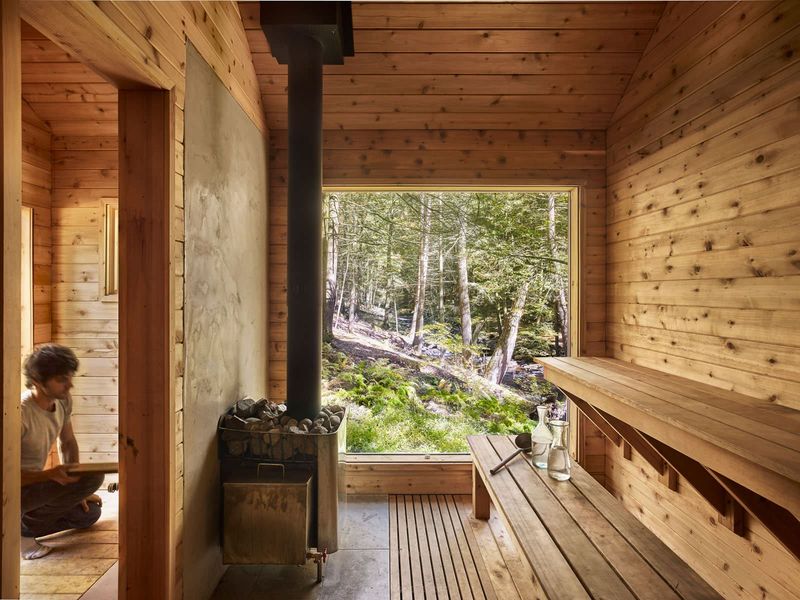 Converted Sauna Entry with Nordic Winter Features