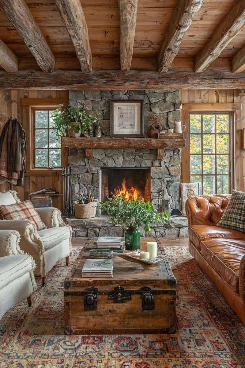Thick Wool Rugs Layered on Wood Floors