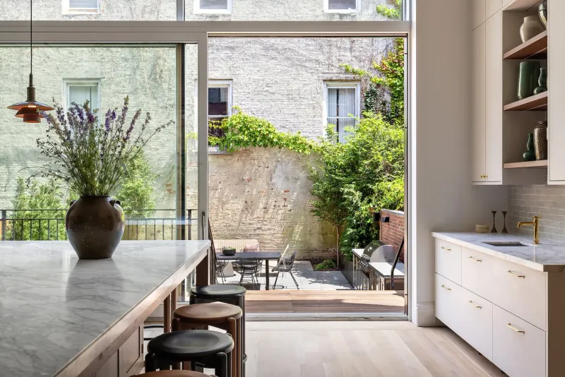 Rebuilt Brooklyn, New York Mansion Listed For Record $22 Million - Decor Hint Kitchen & Back Garden: Seamless Indoor-Outdoor Connection