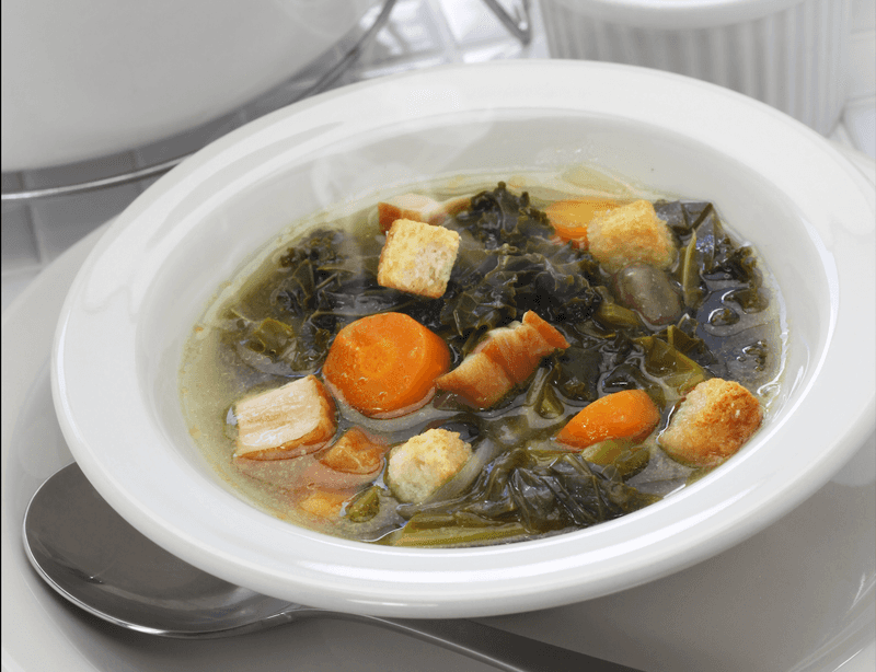 Collard Green Dumplings with Pot Likker Consommé