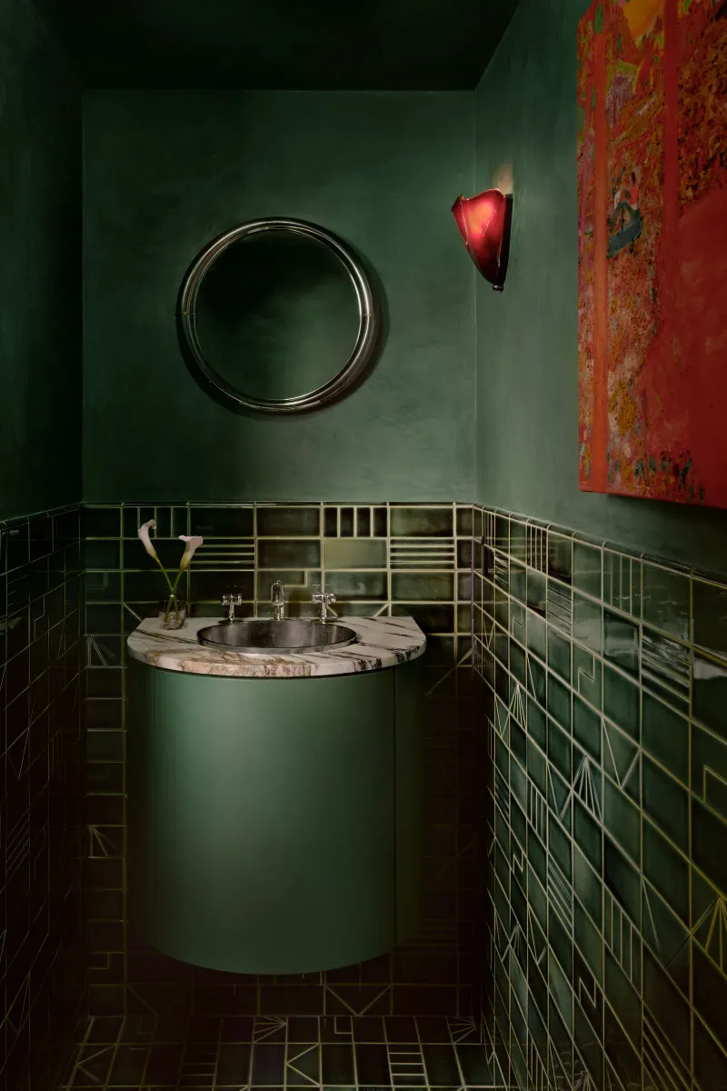 Powder Room In Racing-Green Tile