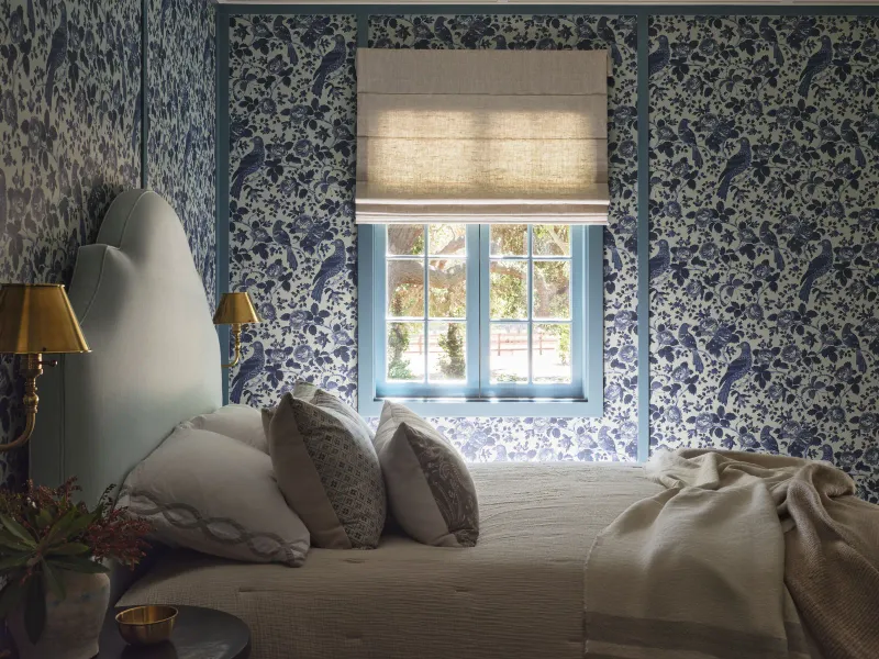 A Signature Blue Touch Defines This Wine Country Ranch In California - Decor Hint Guest Bedrooms: Wallpapered Themes & Outdoor Access