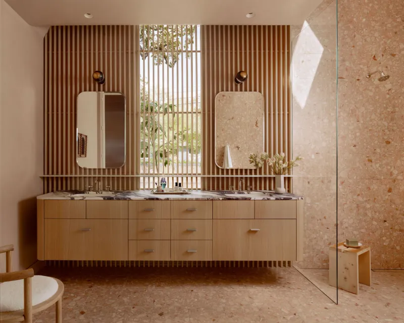 Primary Bathroom With Terrazzo And Marble Finishes