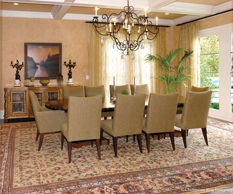 Antique Persian Rugs Under Oversized Tables