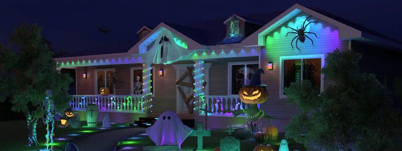 LED Projection Of Creepy Faces Onto Porch Walls