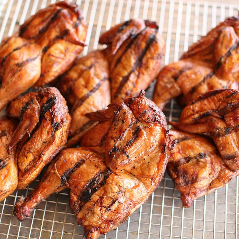 Oak-Smoked Chicken Halves with Cilantro-Lime Butter