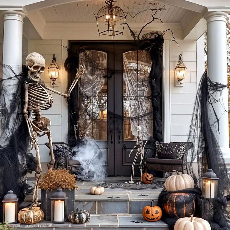 Sinister Skeleton Wreath & Fog-Filled Entryway