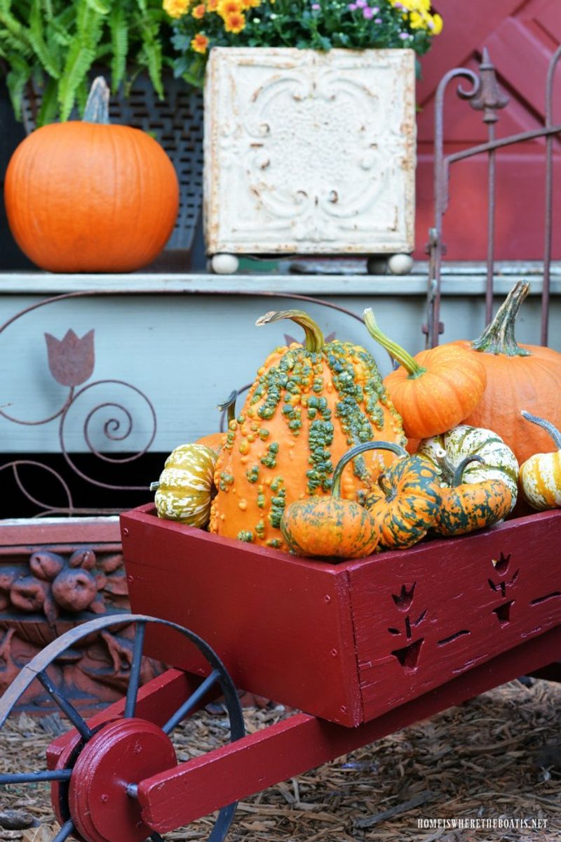 Rustic Wagon Filled With Pumpkins And Fall Decor