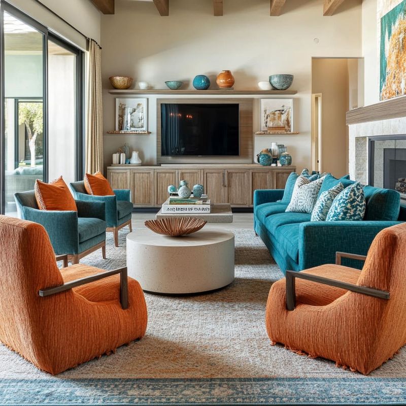 Old Living Room Looks Fading Away From New Mexico Houses - Decor Hint Turquoise and Terracotta Color Schemes