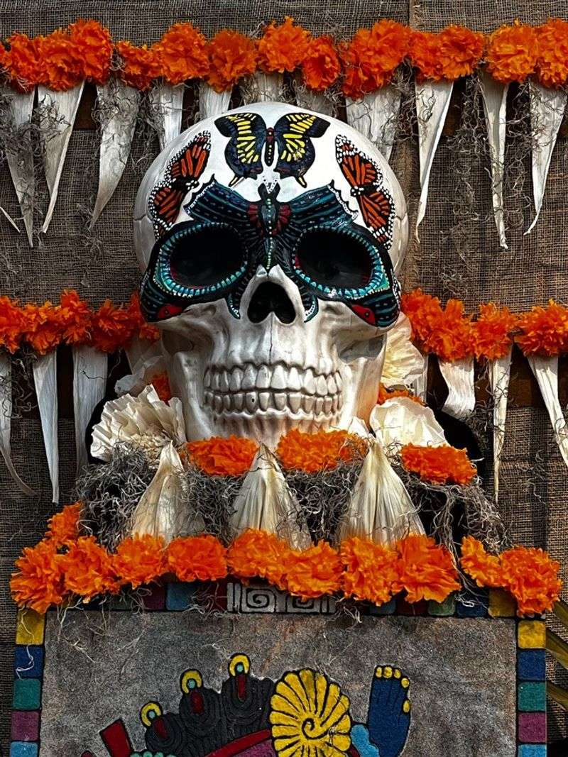 Day-Of-The-Dead Sugar Skull Backdrop & Marigolds