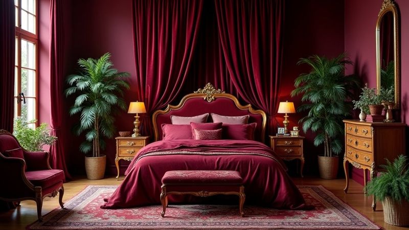 Burgundy And Taupe Master Bedroom
