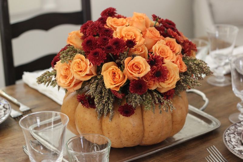 Pumpkin Vase With Fall Florals