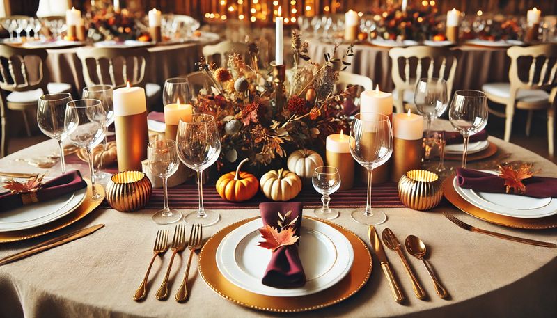Thanksgiving Table Ideas Californians Are Using To Blend Fall And Christmas Decor - Decor Hint Gold And Copper Flatware With Burgundy Linens