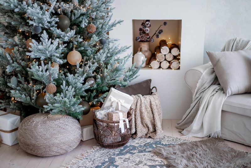 15 Florida Coastal Christmas Living Room Ideas That Feel Bright, Breezy, And Festive - Decor Hint Woven Basket Tree Skirt