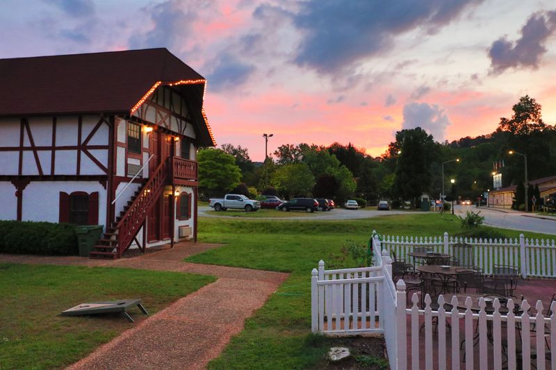 Helen's Village Lights Reflect Off The Chattahoochee River