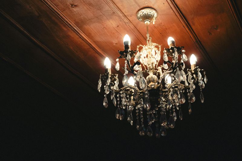 Crystal Chandelier Over Reclaimed Wood