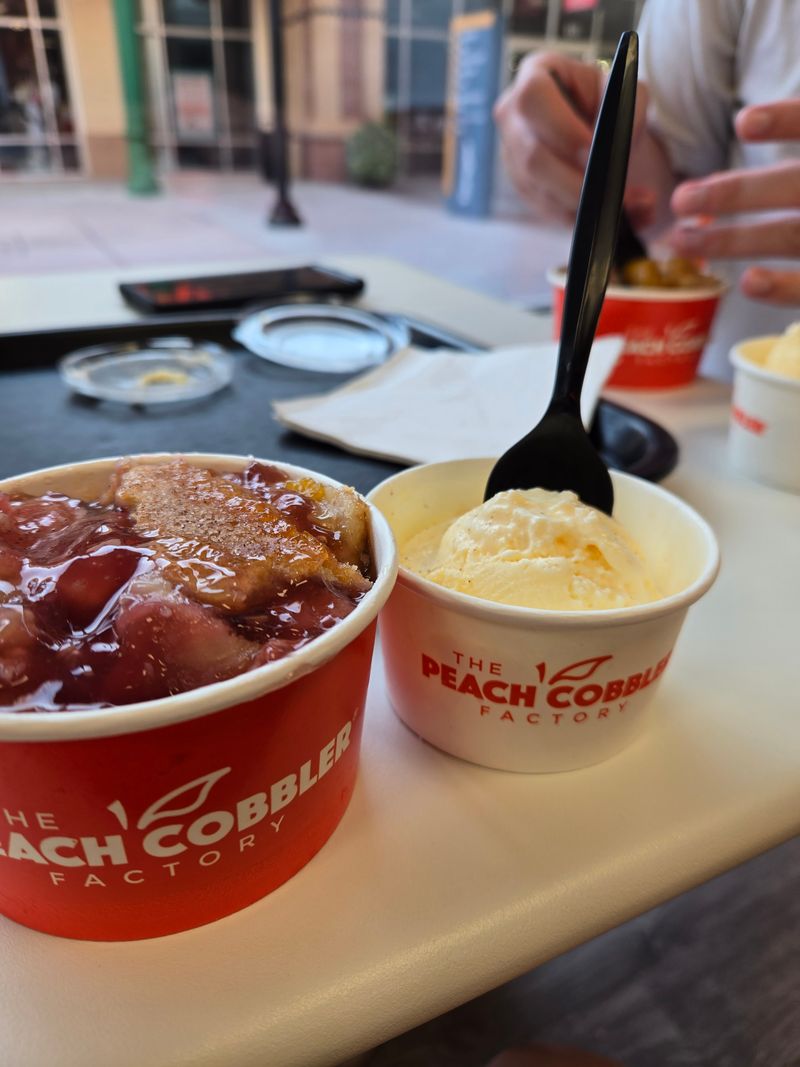 Peach Cobbler with Vanilla Ice Cream