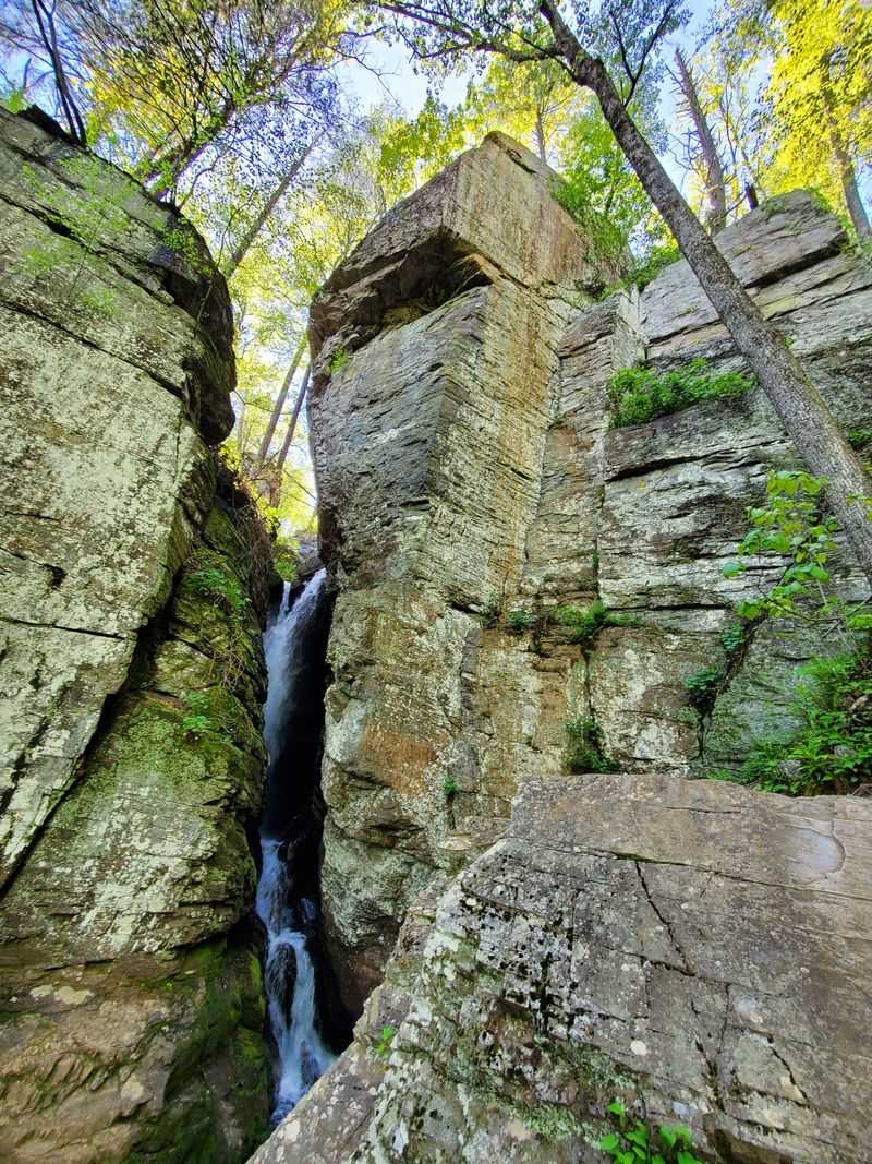 The Waterfall Splits a Cliff Right Down the Middle