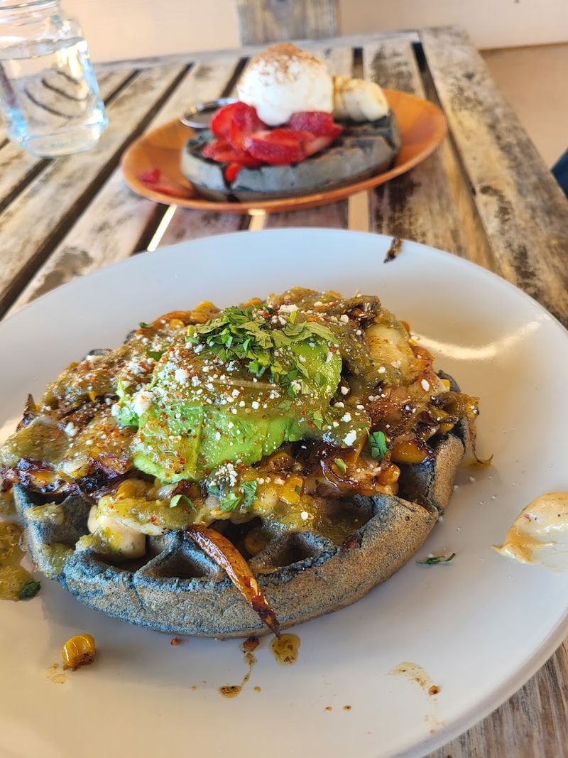 Blue Corn Waffles Are The Star Of The Menu
