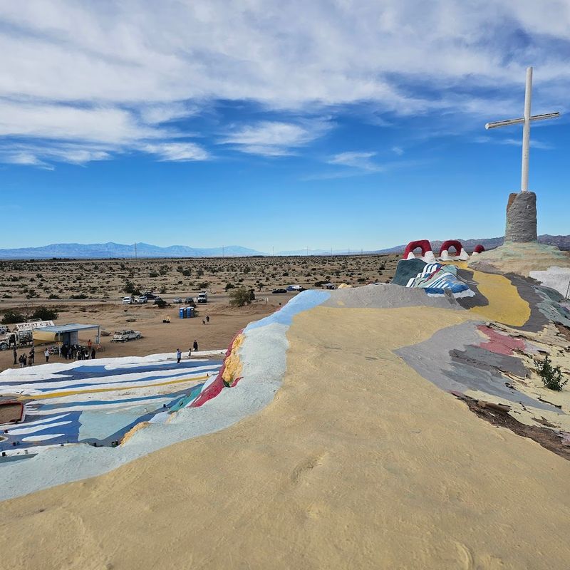 There's A Colorful Mountain In California Covered In Paint And Built By One Man - Decor Hint Environmental Concerns Were Raised And Then Resolved