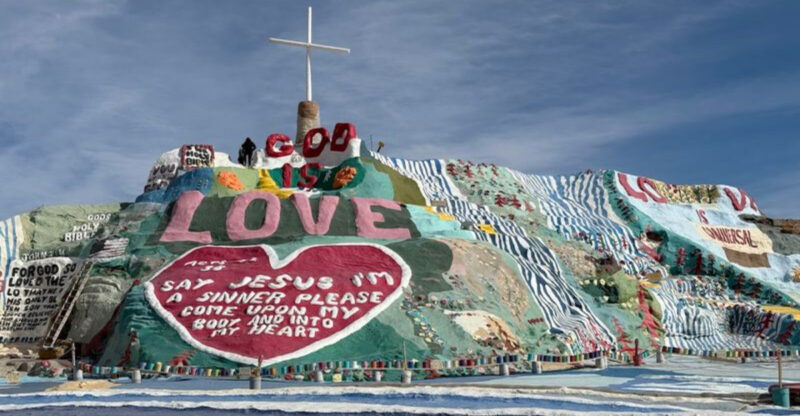 There’s A Colorful Mountain In California Covered In Paint And Built By One Man