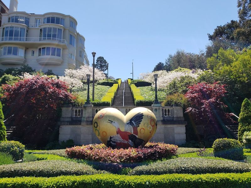 These Iconic San Francisco, California Steps Feel Like A Perfect Climb In April - Decor Hint The Migrant Heart Sculpture Waiting At The Midpoint