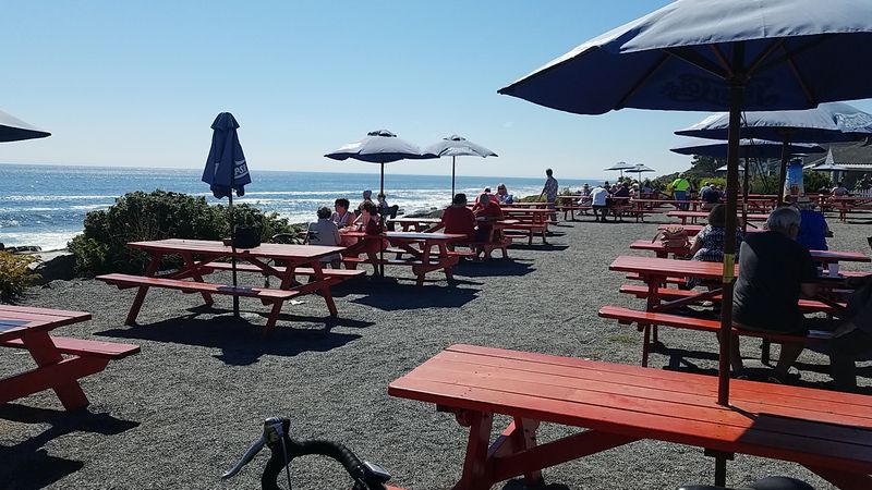 Ocean Horizons From Red Picnic Tables