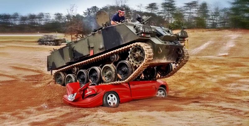 Crushing A Car With A Real Military Tank