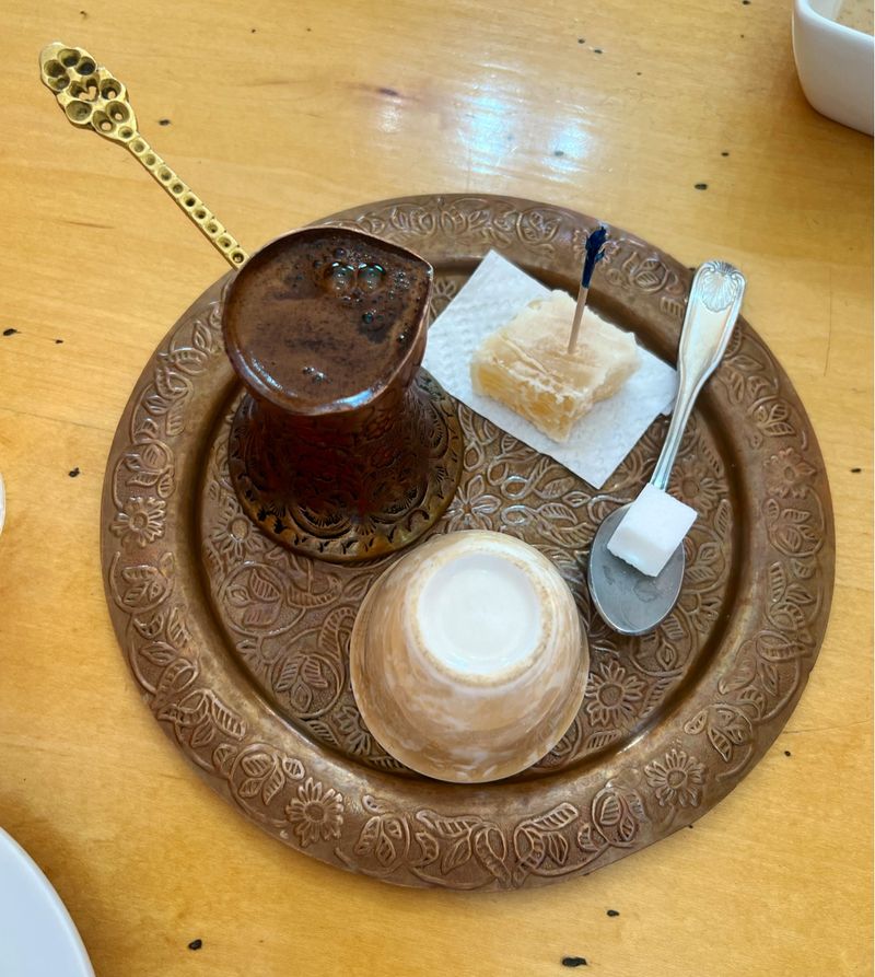 Turkish Coffee Brewed Fresh In Small Brass Pots