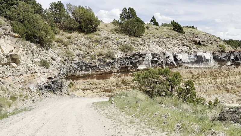 The Roadcut Preserves Volcanic Ash That Once Moved Across The Landscape