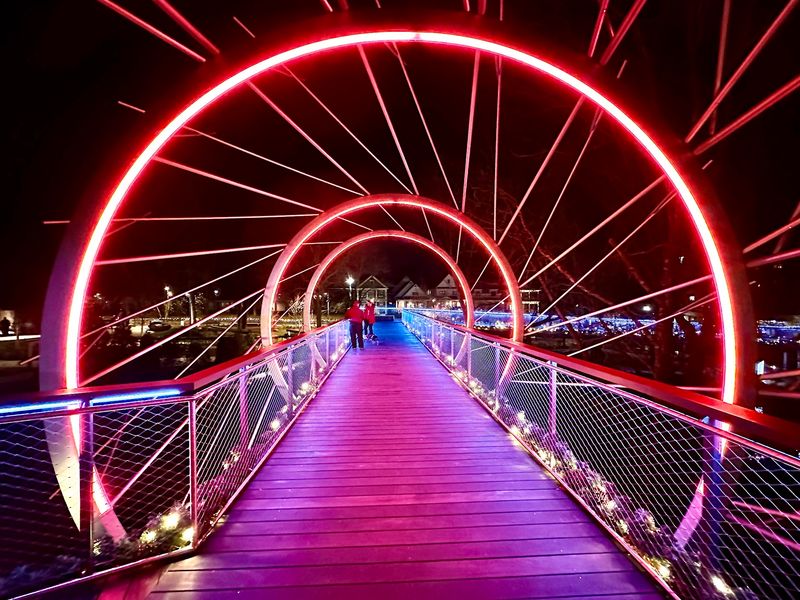 This 17-Foot-High North Carolina Skywalk Turns Into A Glowing Light Tunnel After Dark - Decor Hint A Quick Stroll Somehow Feels More Like An Attraction Than A Pathway