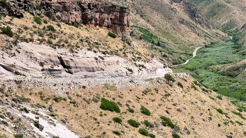 Younger Volcanic Layers Sit Above This Much Older Material