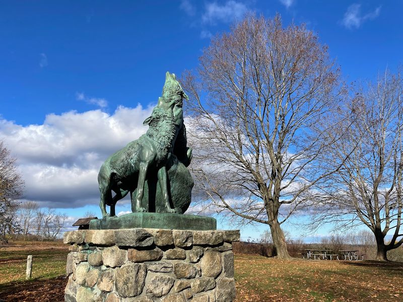 Bear And Wolf Sculptures Greet Visitors At The Entrance