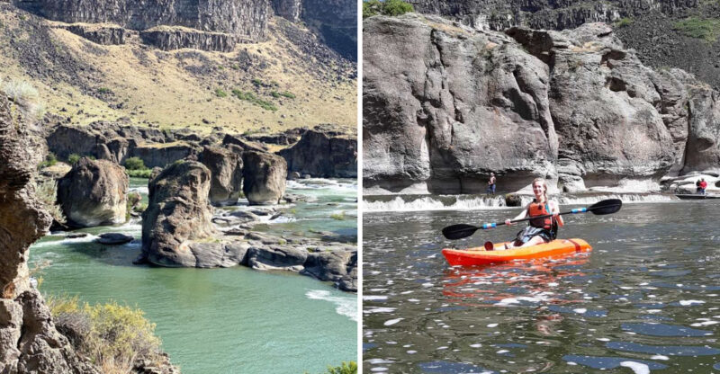 Paddle 2 Miles Through An Idaho Canyon To Reach Two 100-Foot Rock Pillars In The River