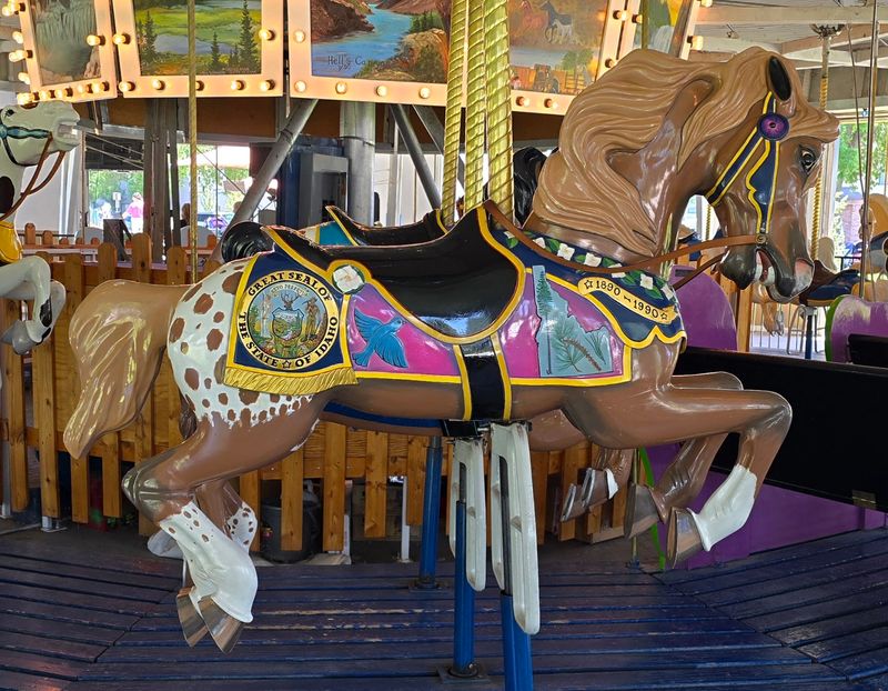 Hand-Carved Wooden Horses Still Circle On The Restored 1920s Idaho Centennial Carousel In Rexburg - Decor Hint After the Teton Flood
