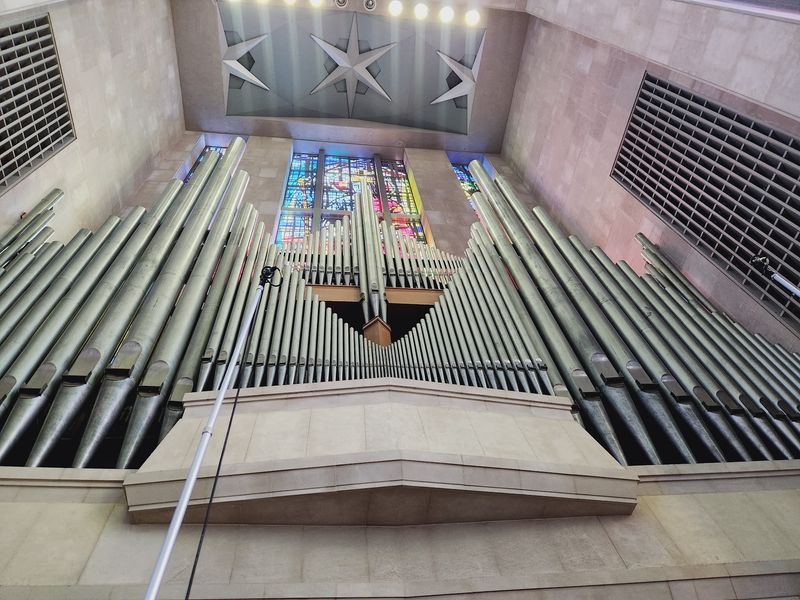 A Massive Pipe Organ Commands Attention Inside