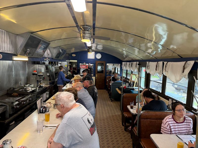 Eating in a Train Car at Lawrence Park Dinor