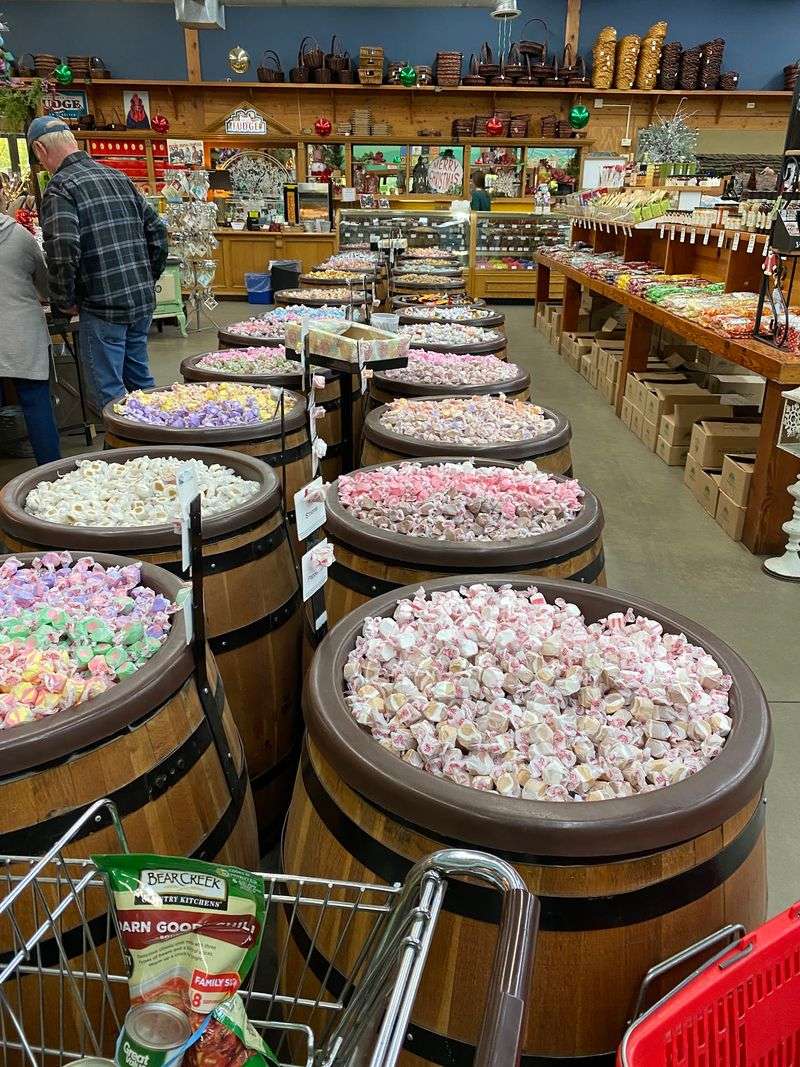 Barrels Of Salt Water Taffy Near The Entrance