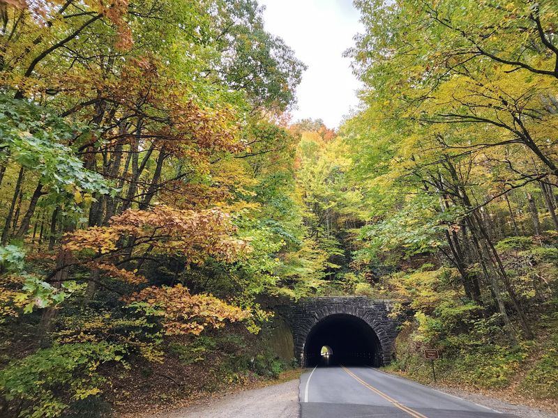 This North Carolina Tunnel Sits Along 114 Miles Of Jaw Dropping Fall Color - Decor Hint An 843 Foot Tunnel Disappears Straight Into A Mountain Of Fall Color