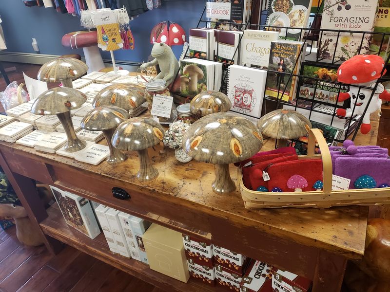 Mushroom Earrings, Ornaments, And Cookbooks Wait Up Front