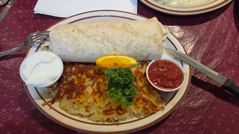 Lunch And Dinner Bring Pork Chops, Chowder, And A Green Chile Burrito