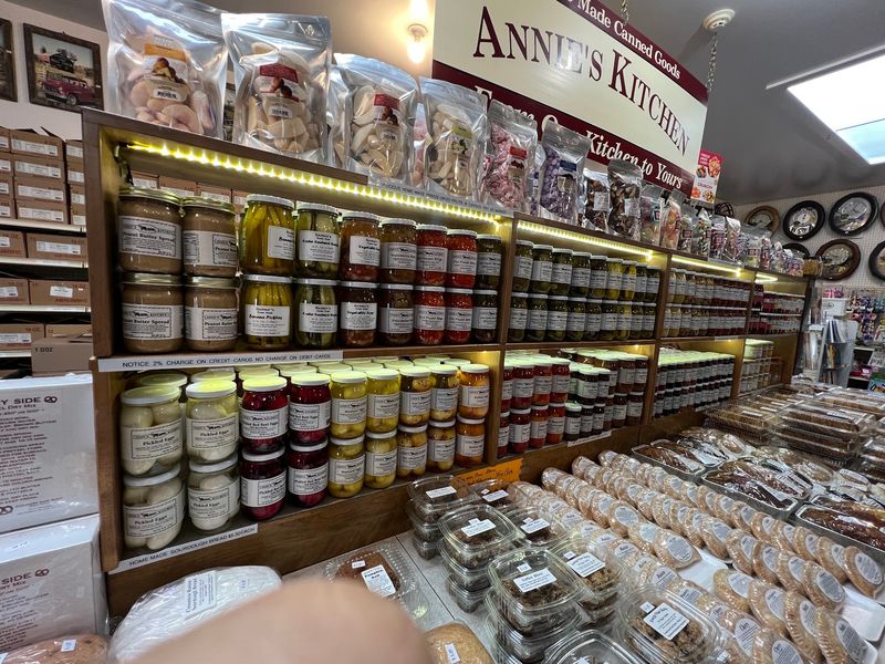 The Amish Store In Pennsylvania Where You Buy Warm Homemade Pretzels, Frosted Lemonade, And Handmade Crafts - Decor Hint Shelves Full Of Jars, Relish, And Pantry Treasures