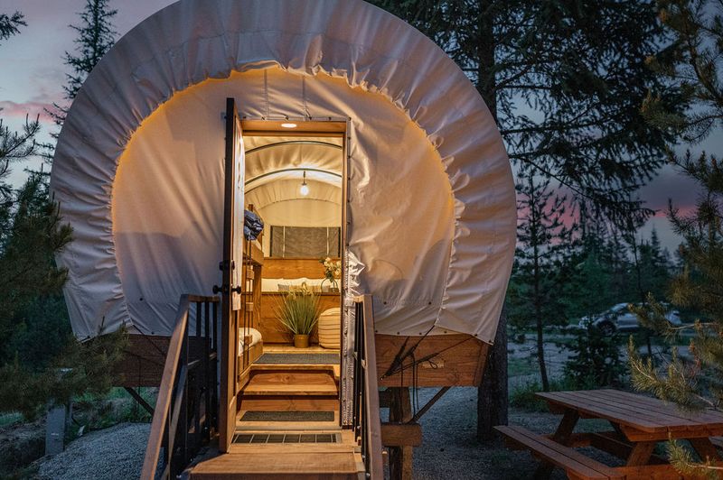 You Sleep Inside A Covered Wagon With Its Own Private Bathroom At This North Idaho Campground